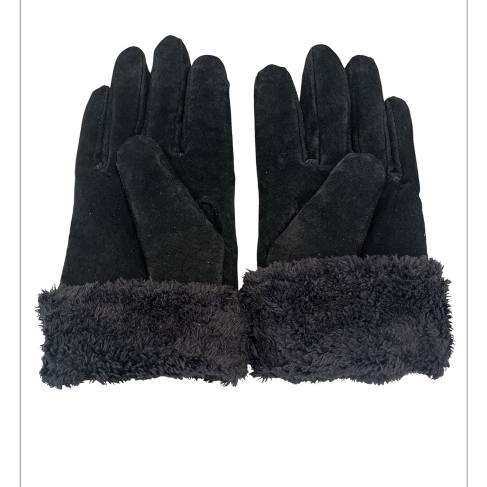 Womens’s Isotoner Medium Black Suede Faux Fur Gloves - Picture 3 of 7